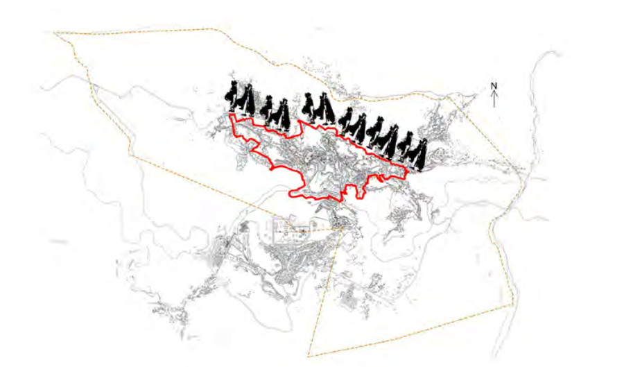 Ouro Preto – Cartografia do Sensível. Relação do Centro Histórico e prática cultural religiosa do Congado. Cartografia de Camila Guimarães sobre mapa base fornecido pelo Departamento de Patrimônio da Prefeitura de Ouro Preto, 2018. Fonte: (GUIMARÃES; ALVES, 2022).